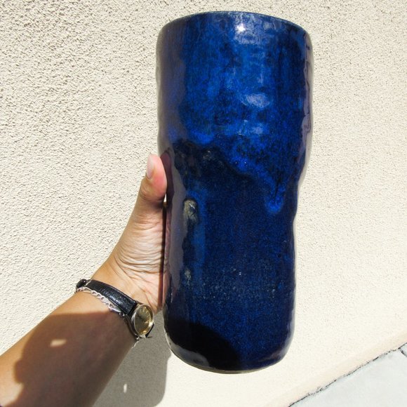 Wabi Sabi Style Artisan Ceramic Vase Pottery Flower Vase Tall/ Cobalt Blue - Picture 10 of 10
